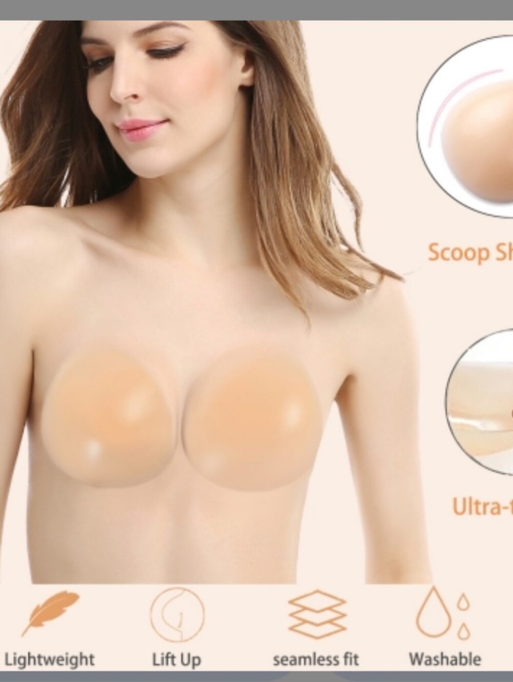New Zoe Jacobs Silicone Bra In Nude & Nipp Covers